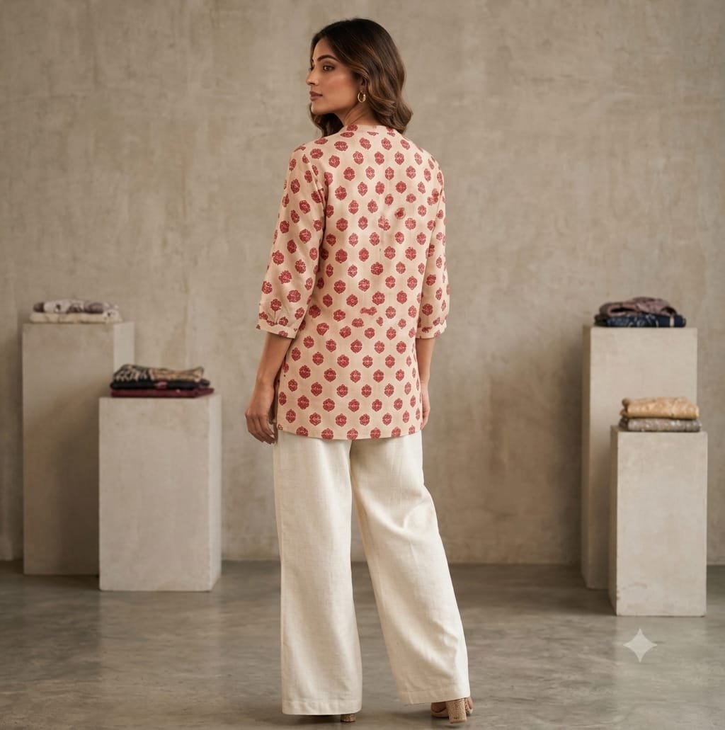 Nirvana Floral Block-Print Cotton Tunic Shirt (LM2609) - Image 3