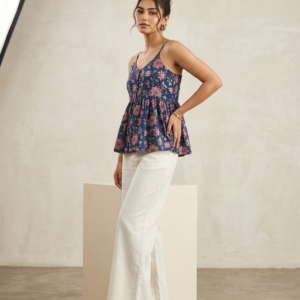 Meera Indigo Floral Peplum Short Kurti