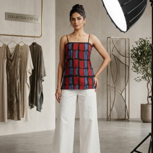 Raya Crimson & Slate Geometric Lace-Back Tunic Set
