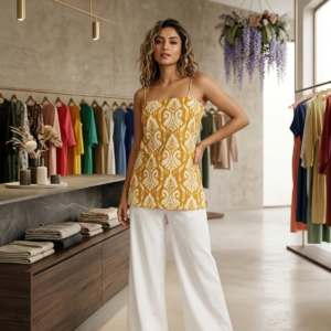 Kira Mustard Ikat Strappy Tunic Trousers Set