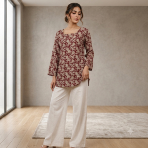 Mannat Maroon Paisley Lace-Back Tunic Trousers Set