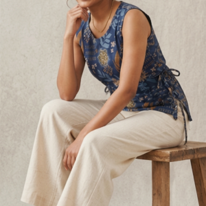 Maya Indigo Botanical Side-Tie Tunic Trousers Set