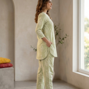 Kriti Sage Green Paisley Kurta Pant Set