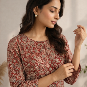 Tara Terracotta Mosaic Block Printed Kurta Trousers Set